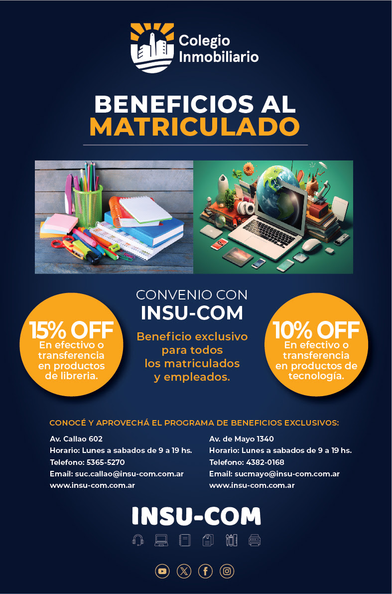 Beneficios para el matriculado. Convenio con INSU-COM