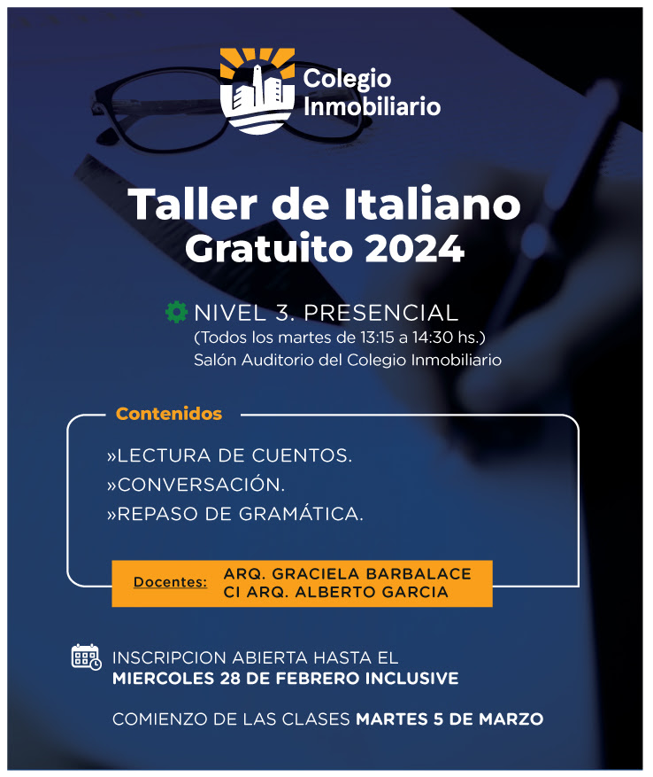 Taller de Italiano Gratuito 2024. Nivel 3. Modalidad Presencial