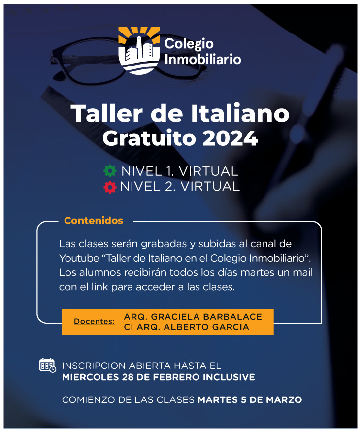 Taller de Italiano Gratuito 2024. Nivel 1 y Nivel 2. Modalidad Virtual