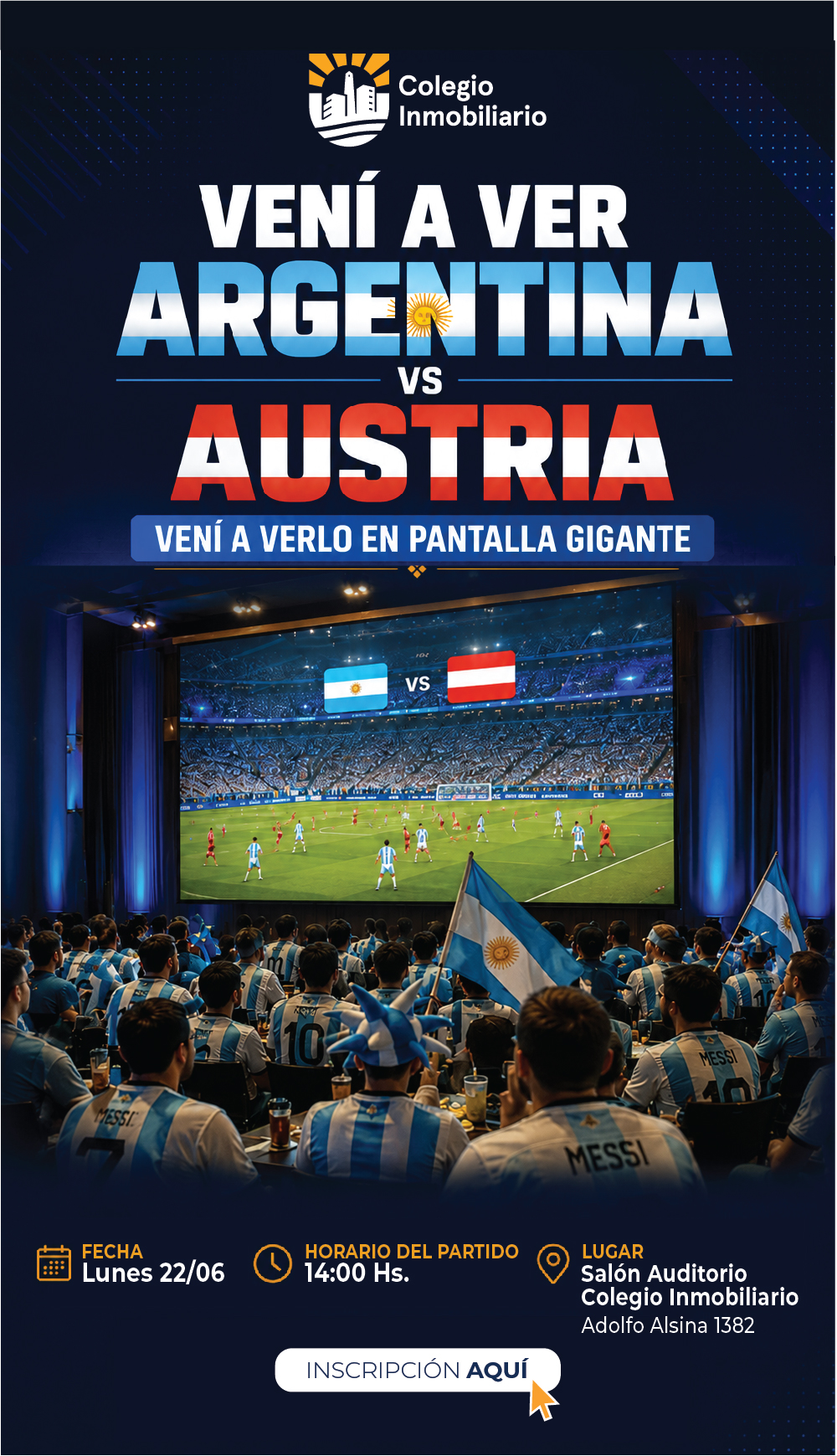Vení al Colegio a ver Argentina-Austria en pantalla gigante