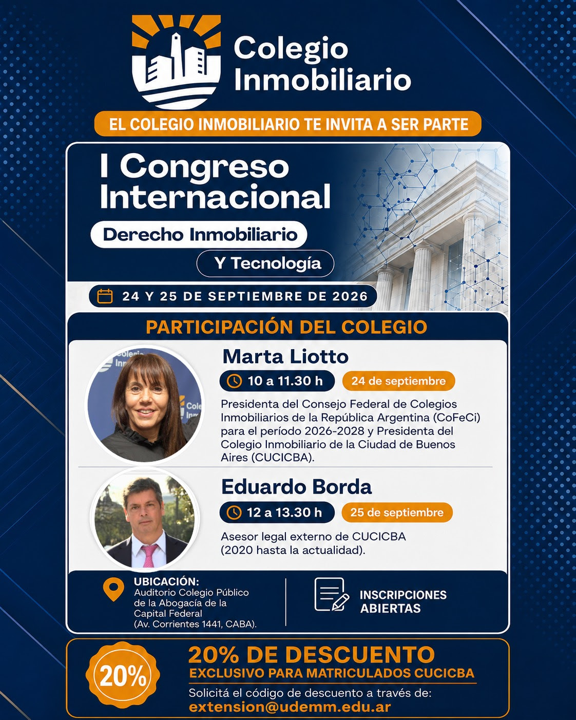 1er. Congreso Internacional de Derecho Inmobiliario y Tecnología. El Colegio te invita a ser parte