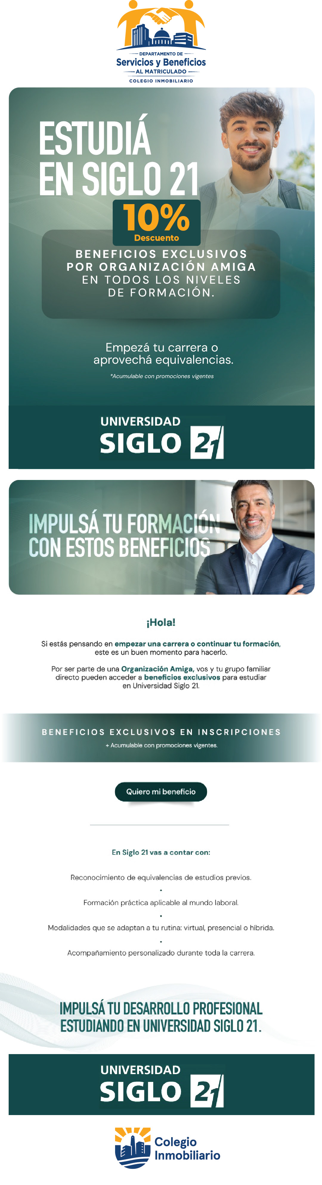 Beneficio al matriculado. Estudiá en Siglo 21